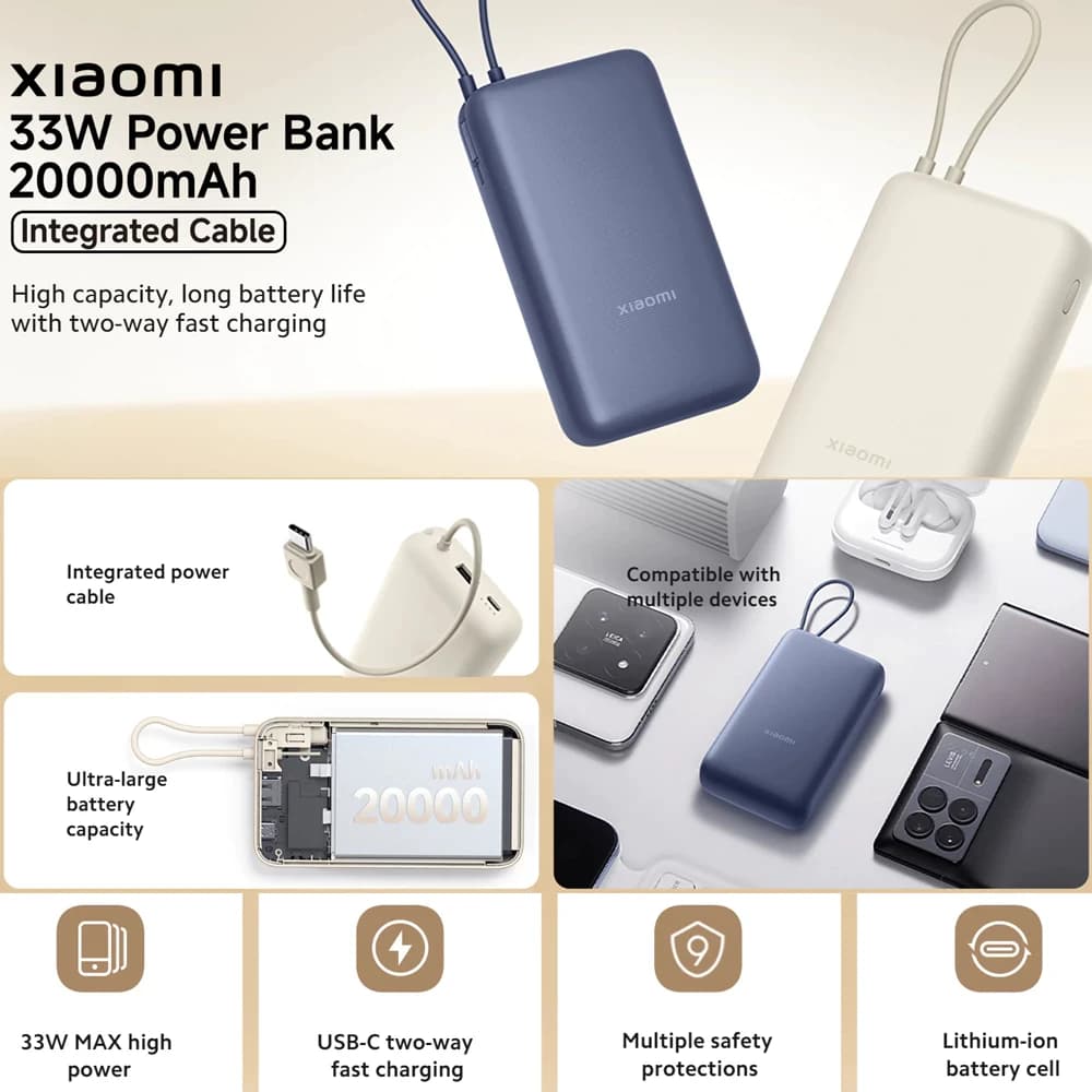 پاوربانک شیائومی مدل Xiaomi 33w Power Bank 20000mah Integrated Cable PB2030MI — تصویر ۷