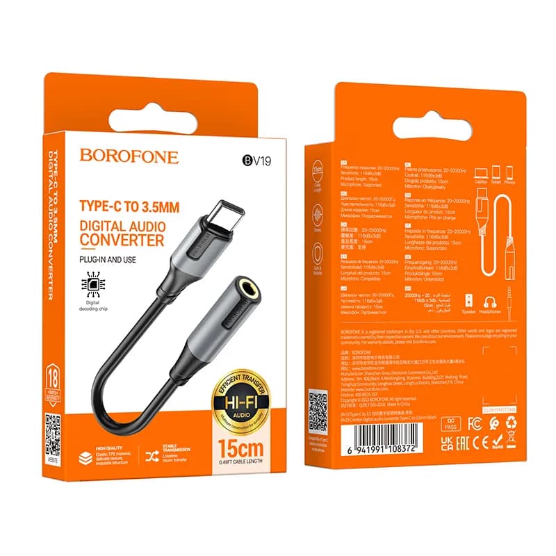 مبدل OTG USB-C به AUX 3.5mm بروفون Borofone مدل BV19 (پشتیبانی میکروفون) — تصویر ۳