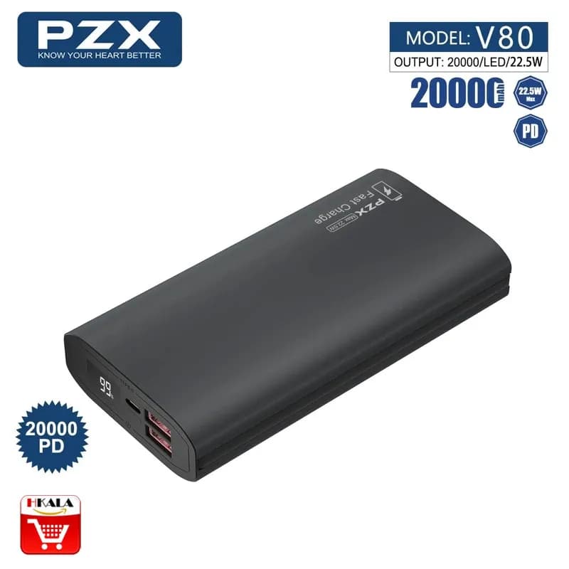 پاوربانک PZX مدل V80 – ظرفیت 20000mAh با شارژ سریع ۲۲.۵ وات