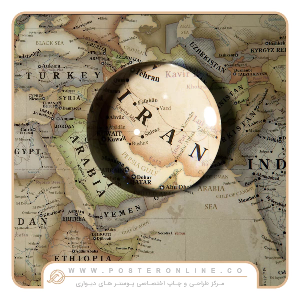 پوستر دیواری نقشه جهان طرح خاورمیانه کد m-4619 — تصویر ۲