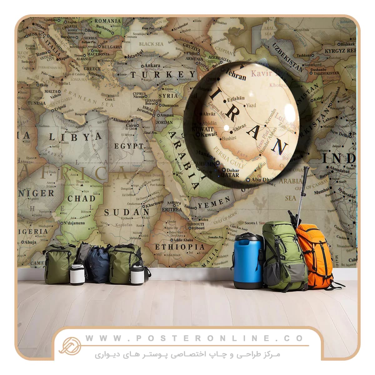پوستر دیواری نقشه جهان طرح خاورمیانه کد m-4619