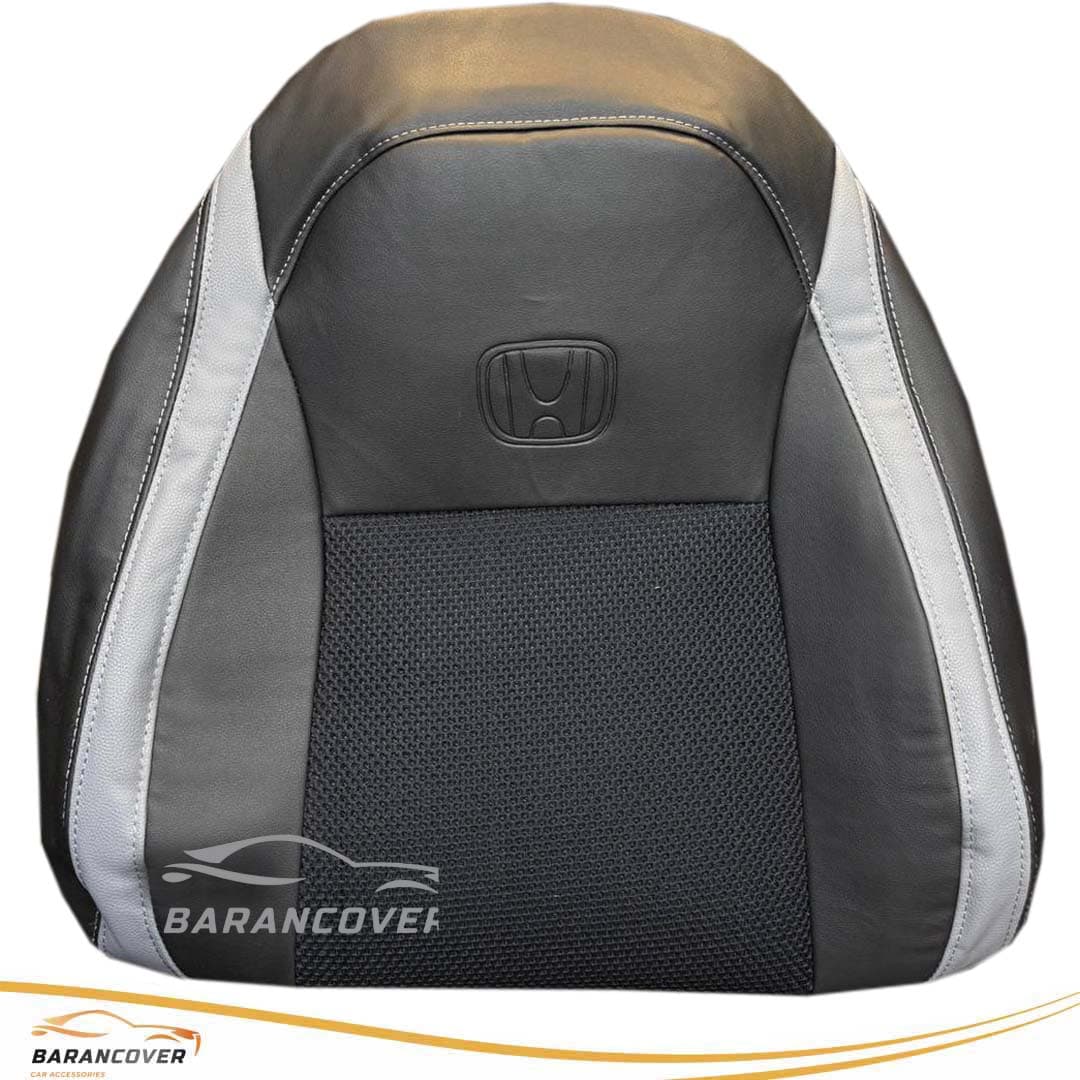 روکش صندلی هوندا سیتی (honda city) چرم وسط پارچه رنگ مشکی نوار طوسی