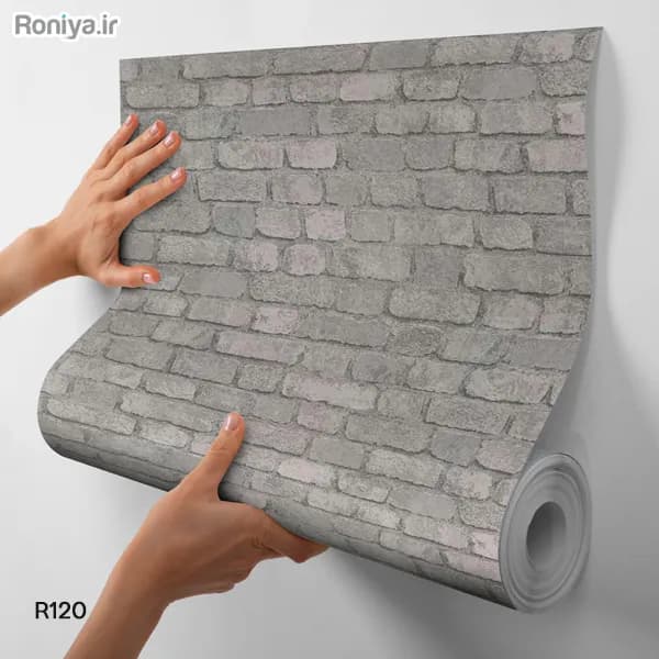 کاغذ دیواری طرح آجر طوسی کد R120