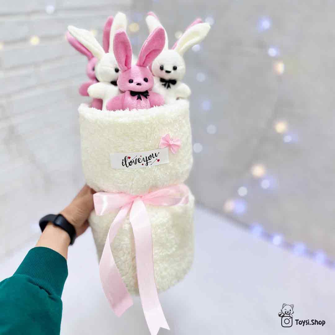 بوکت خرگوشی صورتی سفید ولنتاین