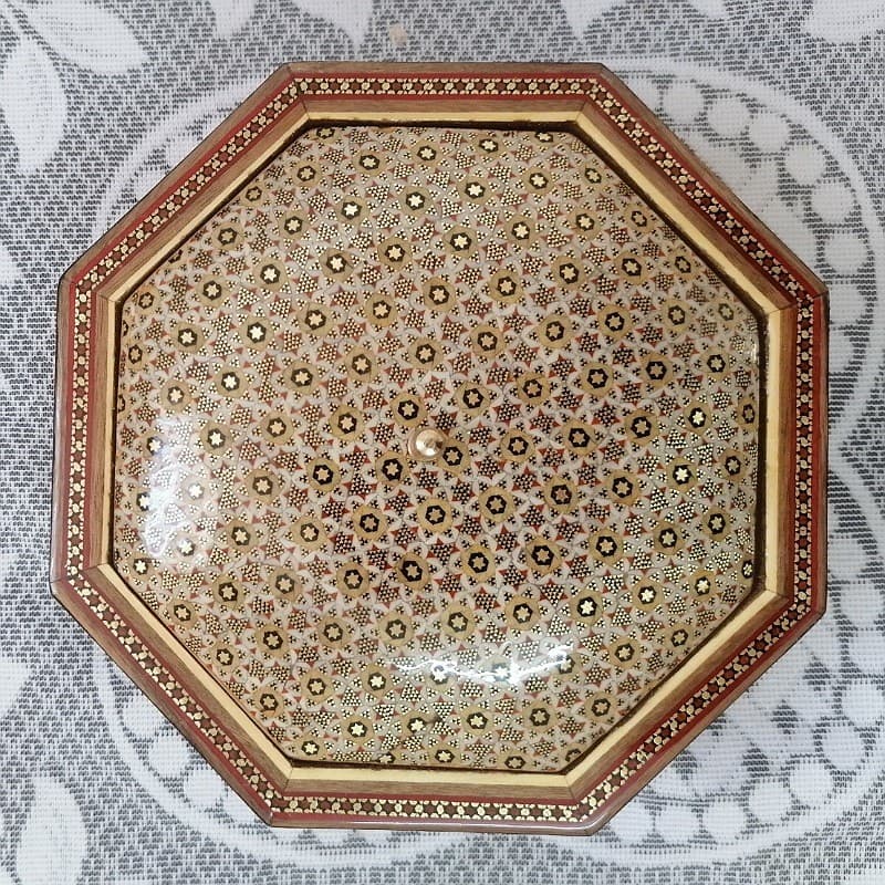 شکلات خوری (جاشکلاتی) خاتم کاری هشت گوش پره وارو سایز 18در18 — تصویر ۶
