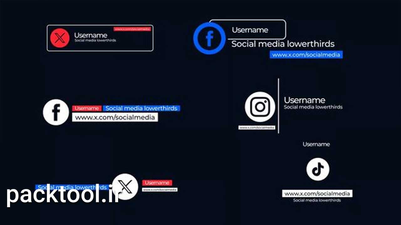 دانلود پروژه آماده پریمیر زیرنویس شبکه های اجتماعی Social Media Lower Thirds