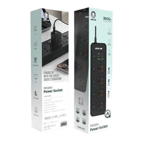چند راهی و محافظ برق گرین لاین مدل Green Lion Multiport PD30W Power Socket 3000W
