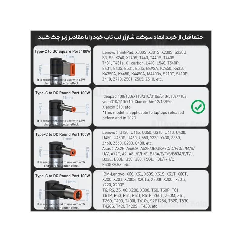 کابل شارژر مگنتی لپ تاپ لنوو بیسوس Baseus Zinc Lenovo Type C to DC CATXC-T01 طول ۲ متر توان ۱۰۰ وات — تصویر ۲