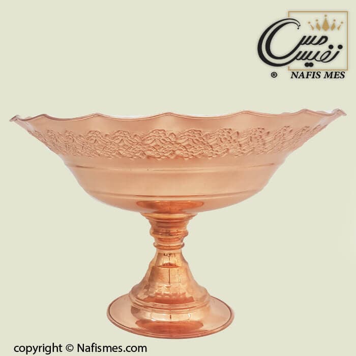 میوه خوری مسی لبه دار پایه بلند طرح رزگلد