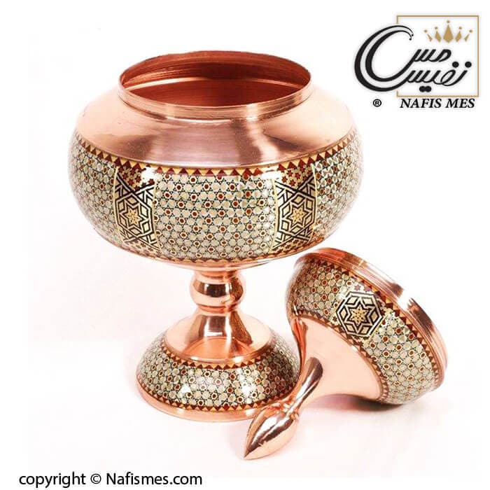 شکلات خوری مسی پایه دار خاتم کاری سایز 27