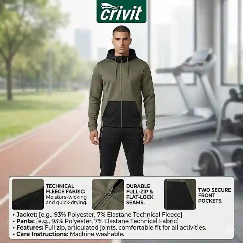 سویشرت دورس کلاهدار سبز و مشکی M – L کریویت Crivit آلمان 497827 — تصویر ۳