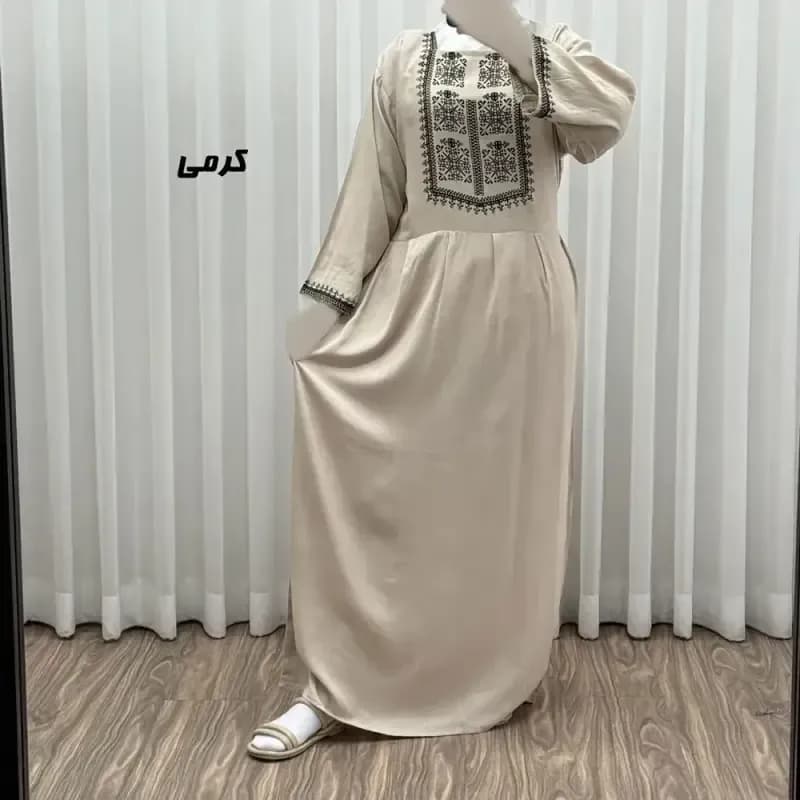 پیراهن ساحلی نخی زنانه مدل ساره 2 کد 1756 فری سایز با کمربند — تصویر ۳