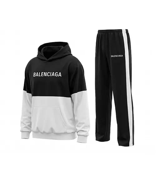 ست هودی و شلوار مردانه باکسی طرح دار اسپان مشکی سفید Balenciaga — تصویر ۲