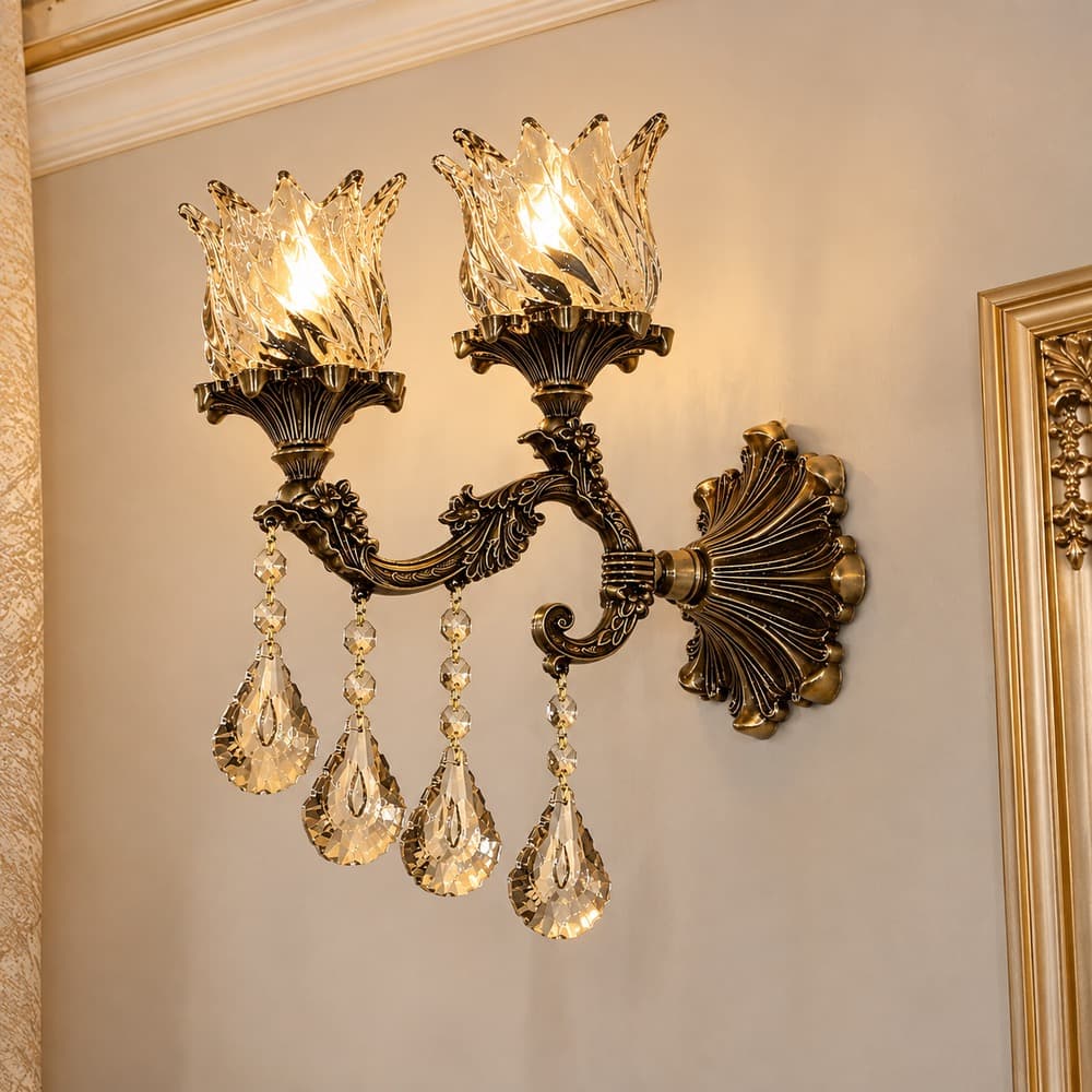 دیوارکوب یا لوستر دیواری دو شعله مدل یاس