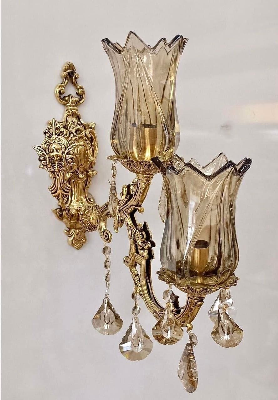لوستر دیواری (دیوارکوب) برنزی دو شعله