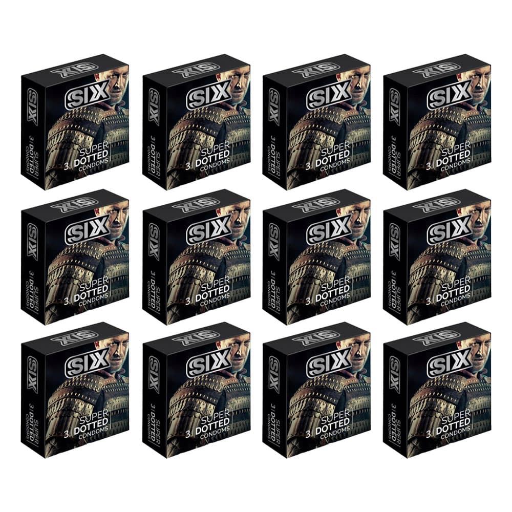 کاندوم خاردار 3تایی سیکس مدل SUPER DOTTED بسته 12عددی