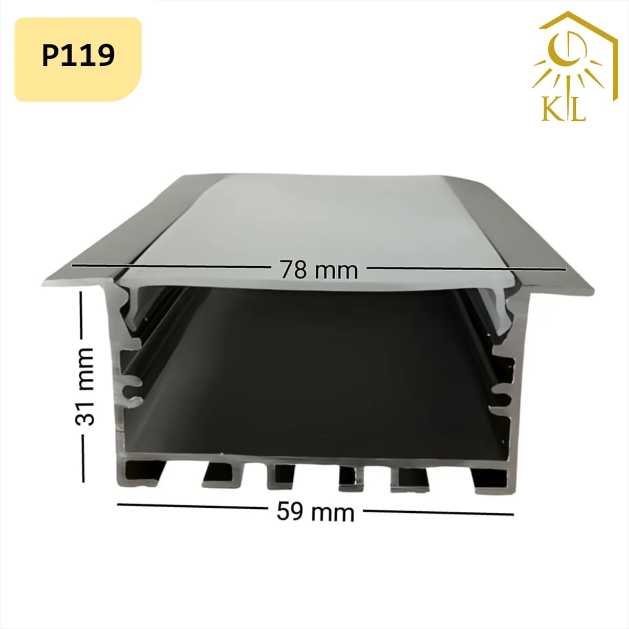 قاب چراغ لاینی توکار کد P119 رویه 78 میلیمتری برش 59 میلیمتری — تصویر ۲