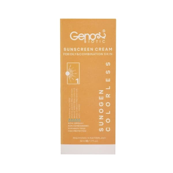 کرم ضدآفتاب بیرنگ ژنوبایوتیک SPF50 مناسب پوست های چرب حجم 50 میلی لیتر — تصویر ۲