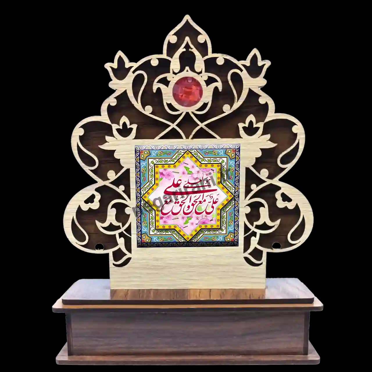 تندیس کاشی گلدار علی مع الحق و الحق مع علی 2D 159