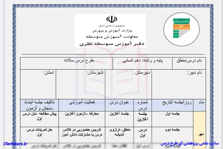طرح درس سالانه منطق پایه دهم انسانی — تصویر ۳