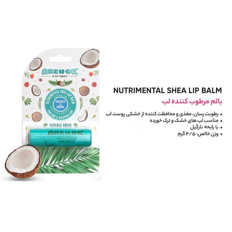 بالم لب آریواُکی مدل نارگیل حجم 4 میلیلیتر حاوی روغن نارگیل و جوجوبا، رطوبترسان و محافظتکننده با ویتامین E برای نرمی و لطافت پوست لب — تصویر ۵