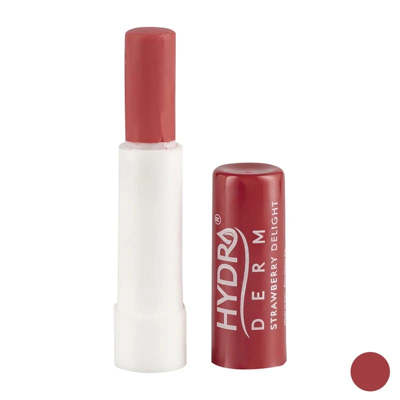بالم لب مرطوبکننده هیدرودرم مدل STRAWBERRY DELIGHT بدون الکل و پارابن با عصاره توتفرنگی مناسب پوست خشک و حساس بانوان، بستهبندی ماتیکی و رنگ قرمز روشن — تصویر ۲