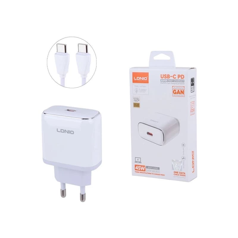 شارژر با کابل دوسر تایپ سی LDNIO Q1415 TC PD 45W