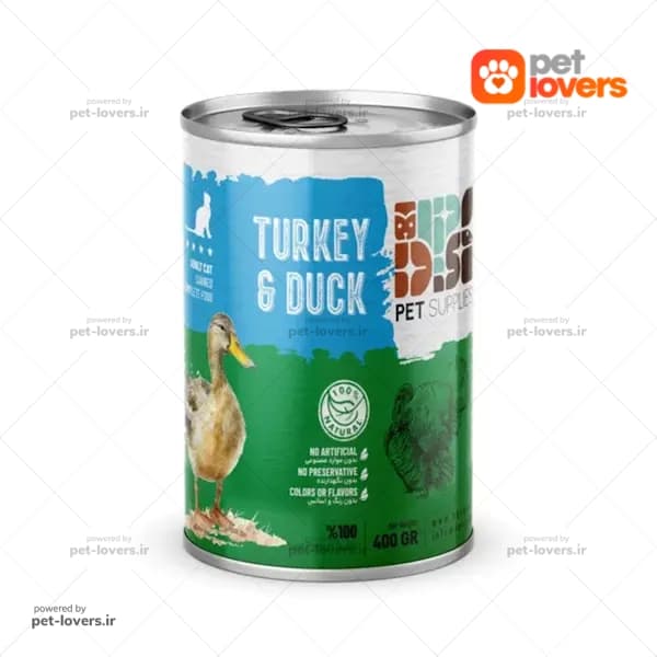 کنسرو نچرال مخصوص گربه بالغ طعم گوشت بوقلمون و گوشت اردک DPS وزن 400 گرم