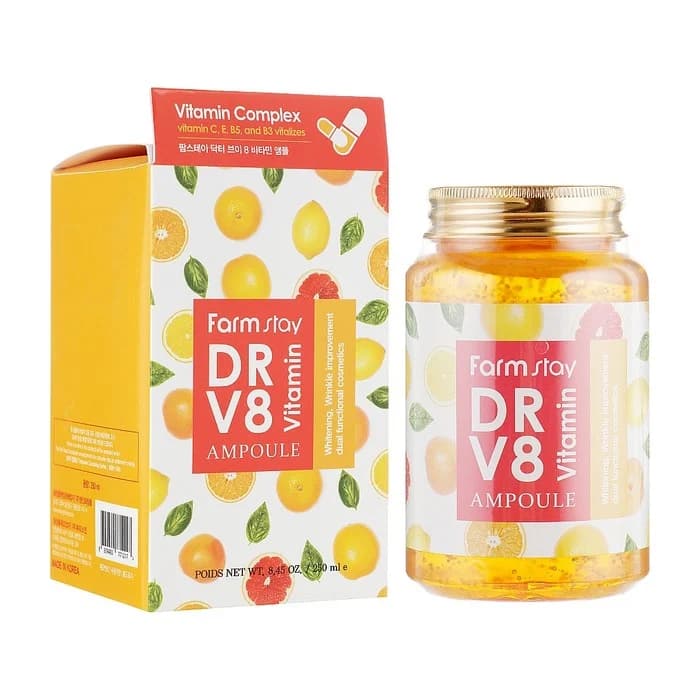 آمپول روشن کننده و ضد چروک حاوی ویتامین Dr V8 فارم استی حجم 250 میلی لیتر