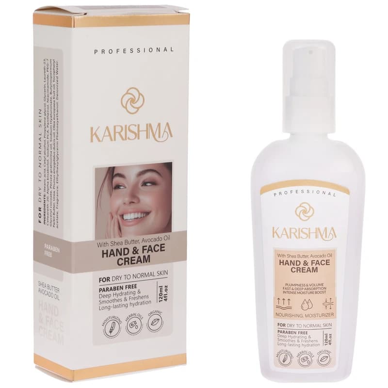 کرم آبرسان دست و صورت کاریشما مدل هیالورونیک اسید، شی باتر و روغن آووکادو حجم 120 میلیلیتر
