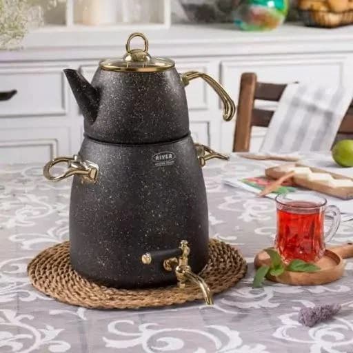 کتری قوری شیر دار گرانیت طرح ترک طلایی ریور کد 5831