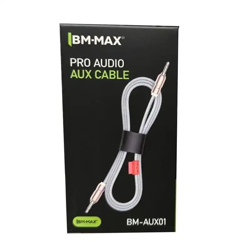 کابل AUX بیاممکس BM‑AUX01 طول 1.8 متر | روکش کنفی و سوکت طلایی