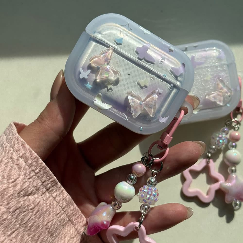 کاور ایرپاد پروانه كريستالی به همراه آویز کد loop مناسب برای اپل ایرپاد Apple AirPods 1 / 2 / 3 / 4 / Pro 2 — تصویر ۴