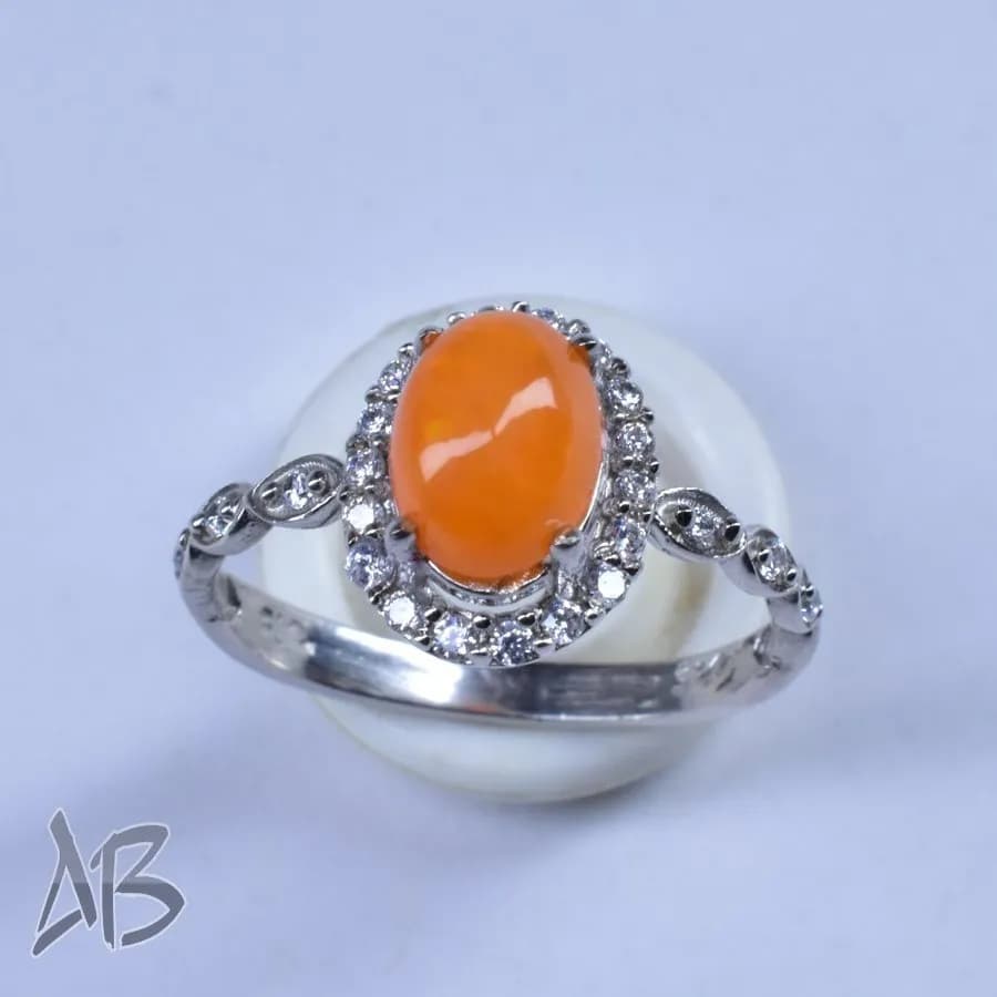 انگشتر نقره زنانه گندمی عیار 925 با نگین اپال خوشرنگ، کد 644 — تصویر ۷