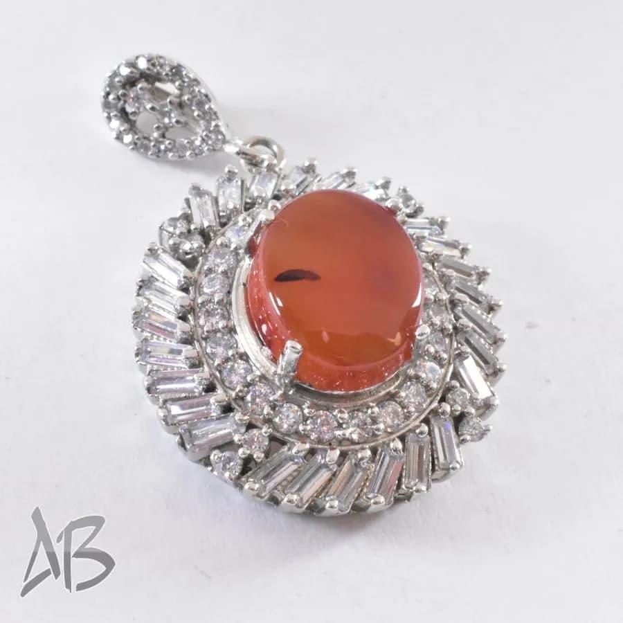 گردنبند نقره (مدالی) اصل زنانه نگین عقیق یمنی درشت خوشرنگ آقابزرگ کد Med69 — تصویر ۳