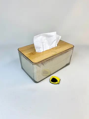 جا دستمال اکریلیک دودی درب بامبو
