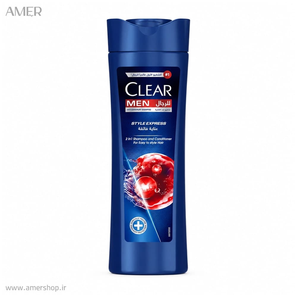 شامپو نرمکننده ضد شوره مردانه کلیر اصل عرب 2 در 1 مخصوص موهای خشک Clear Men Anti-Dandruff Shampoo 2 in 1 Style Express — تصویر ۲