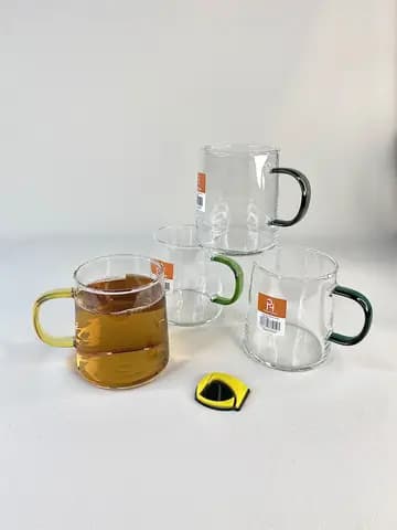 لیوان پیرکس 4 تایی دسته رنگی 320 میلی لیتر PASHA HOME