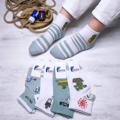 جوراب نخ پنبه فانتزی کاکتوس