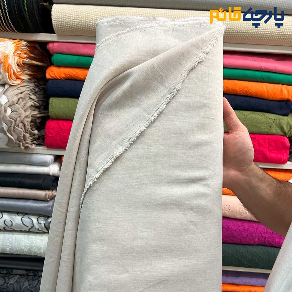 پارچه بهاره تابستانه لینن ایتالیایی رنگ کرم روشن عرض ۱۴۵ کد5739 — تصویر ۵