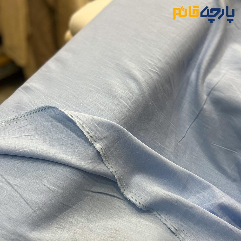 پارچه بهاره تابستانه لینن ایتالیایی رنگ آبی آسمانی عرض ۱۴۵ کد5696