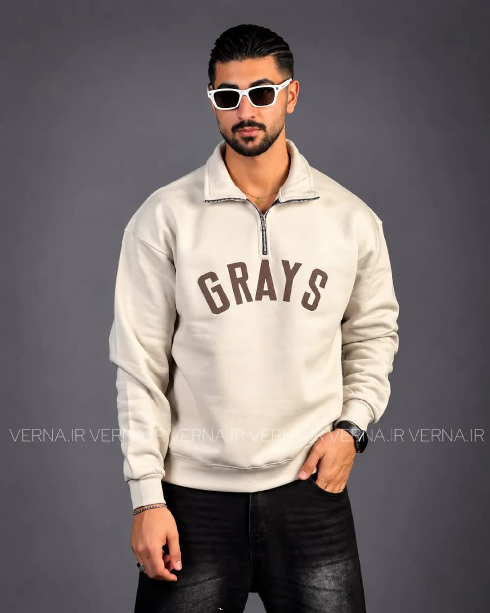 دورس نیم زیپ مردانه چاپ برجسته GRAYS