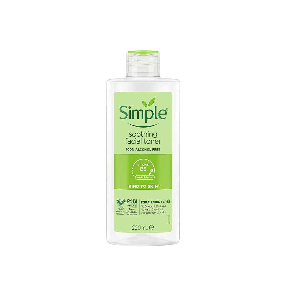 تونر مرطوب کننده و درخشان کننده پوست سیمپل Simple Kind to Skin Soothing Facial Toner alcohol