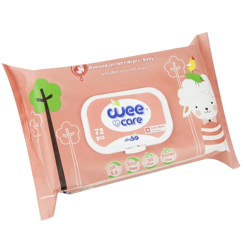 دستمال مرطوب کودک وی کر (Wee Care) پاکتی درب دار حاوی روغن بادام وی کر بسته 72برگی — تصویر ۵
