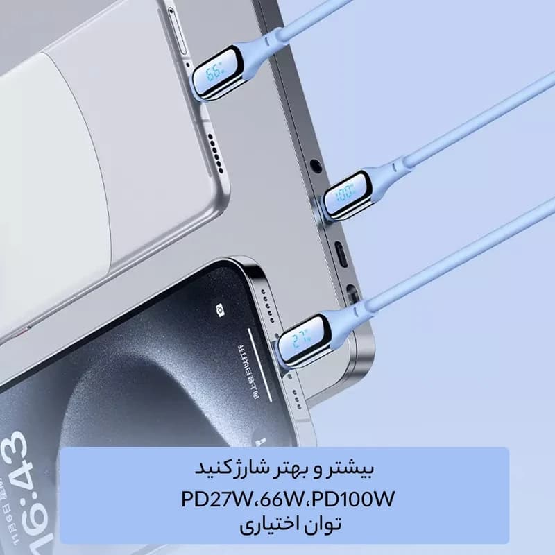 کابل سوپرفست شارژ دو سر تایپ سی 100 وات 1.2 متری رسی RS17CC — تصویر ۸