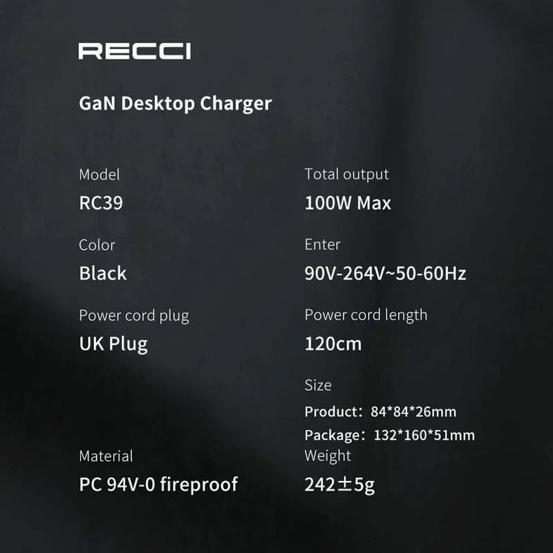 شارژر رومیزی 100وات رسی Recci RC39E — تصویر ۷