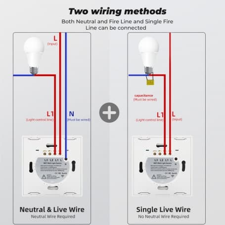 کلید دو پل هوشمند لمسی TUYA مشکی با قابلیت کنترل از طریق WiFi و RF433MHz — تصویر ۶