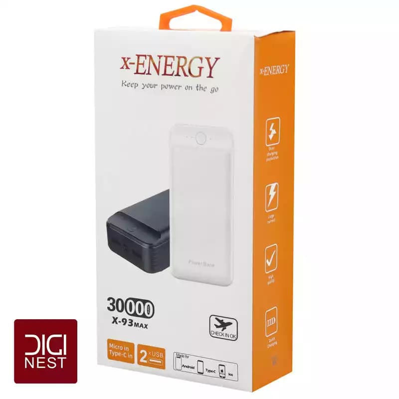 پاوربانک ایکس انرژی مدل x-93 MAX ظرفیت 30000 میلی آمپر ساعت
