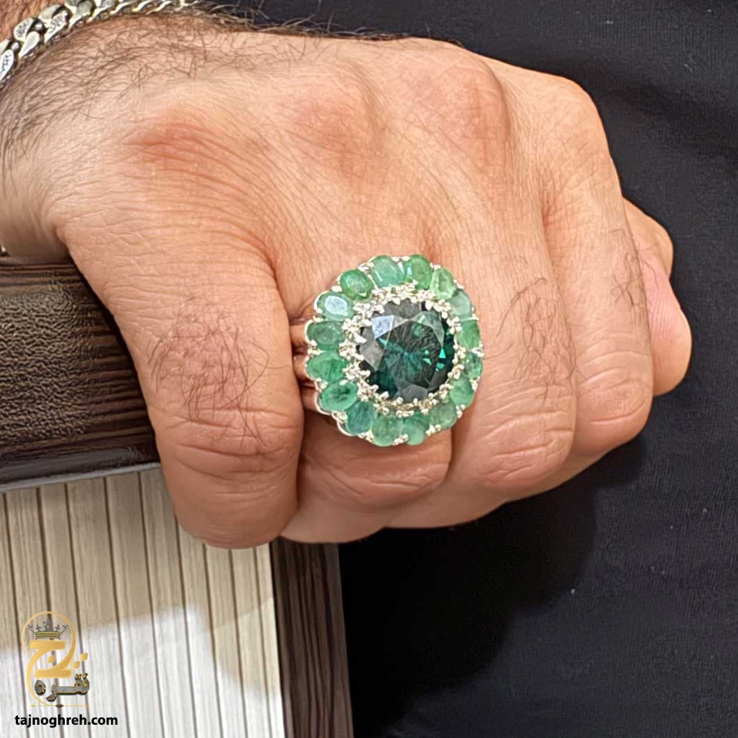 انگشتر نقره مردانه خاص زمرد افغان مدل RSM K108