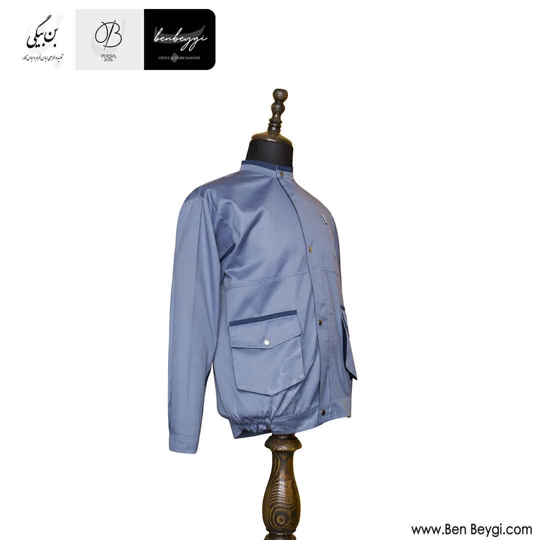 کاپشن کار با شلوار پارچه کجراه قاپک دار دو جیب درب دار یقه ایستاده رنگ طوسی کد 26643 — تصویر ۲
